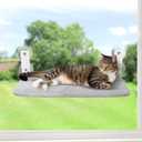 Sunhoo Cat Window Hammock Perch Cordless Perches Window Sill Seat Bed Foldable Stable Lounger Upgraded Suction Cup Easy Assembly Indoor Cats Kitty Shelf Hold Up to 55lbs (Grey, M)