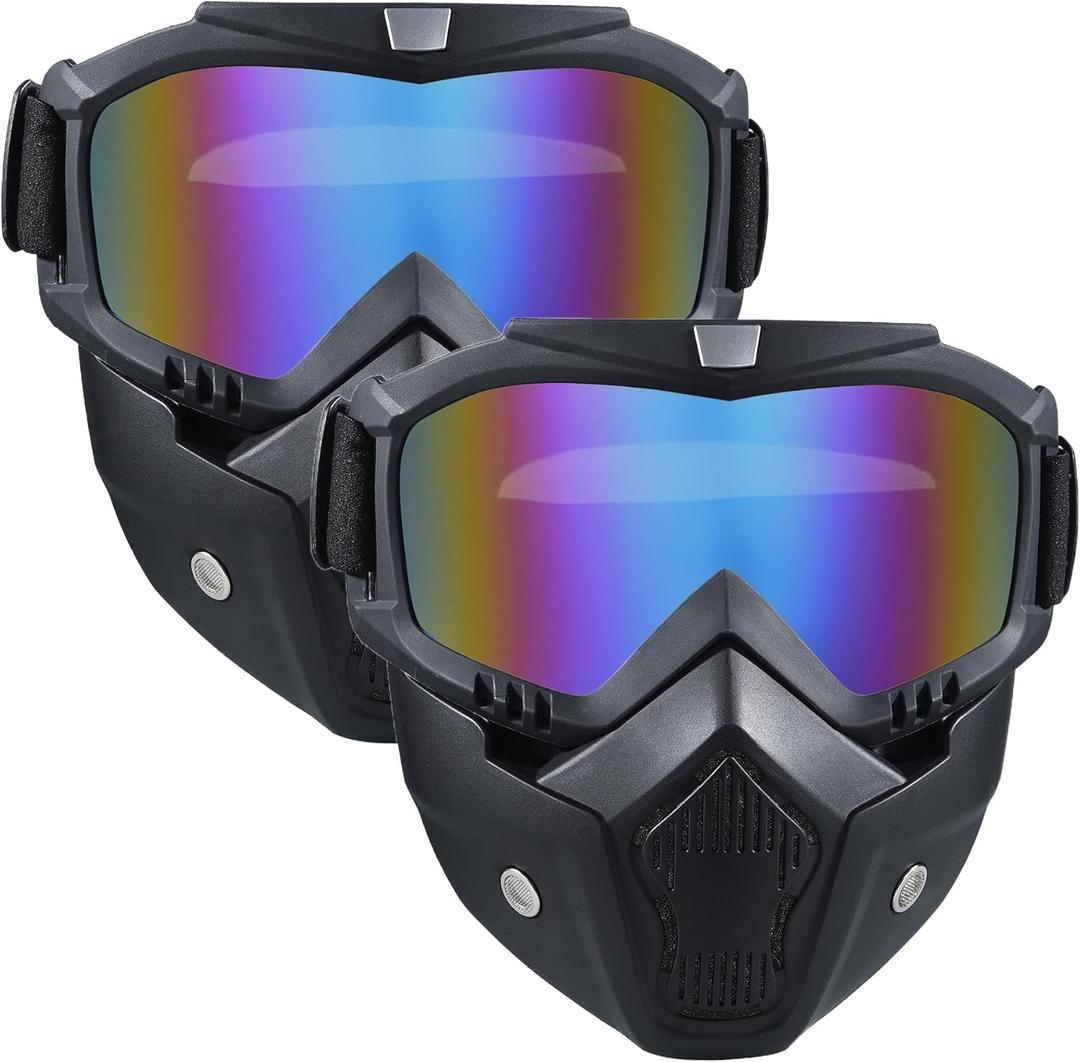 2 Pack Airsoft Mask Full Face, Paintball Mask,Motorcycle MaskTactical Full Face Mask Ski Mask Goggles Detachable (Colorful)