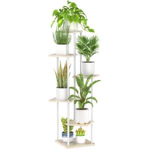 6 Tier Tall Plant Stand Indoor, Large Metal Wood Muti Level Vertical Planter Shelf Orchid Holder for Narrow Corner, Sturdy Heavy Duty Flower Display Rack for House Decor Living Room Bedroom, White