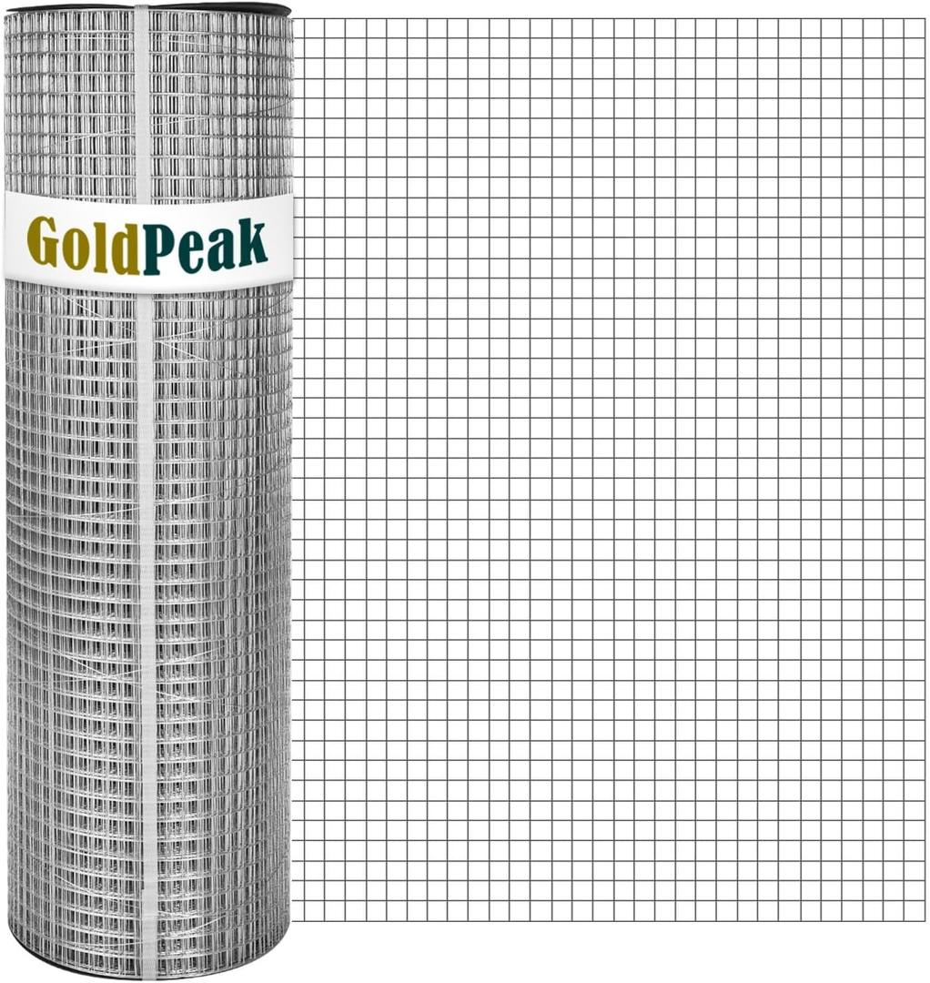 GoldPeak Hardware Cloth 1/2 inch 48 x 100 Ft 19-Gauge, Hot-dip Galvanized After Welding, Wire Mesh Roll Chicken Wire Fencing Wire Cloth Gopher Wire Chicken Coop Wire Tree Fence