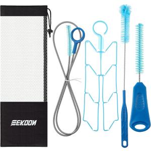 Hydration Bladder Cleaning Kit, Water Bladders Cleaner Set with Flexible Long Brush for Hose, Small Bite Valve and Big Brush, Drying Collapsible Bladder Frame, Carrying Pouch (Blue)