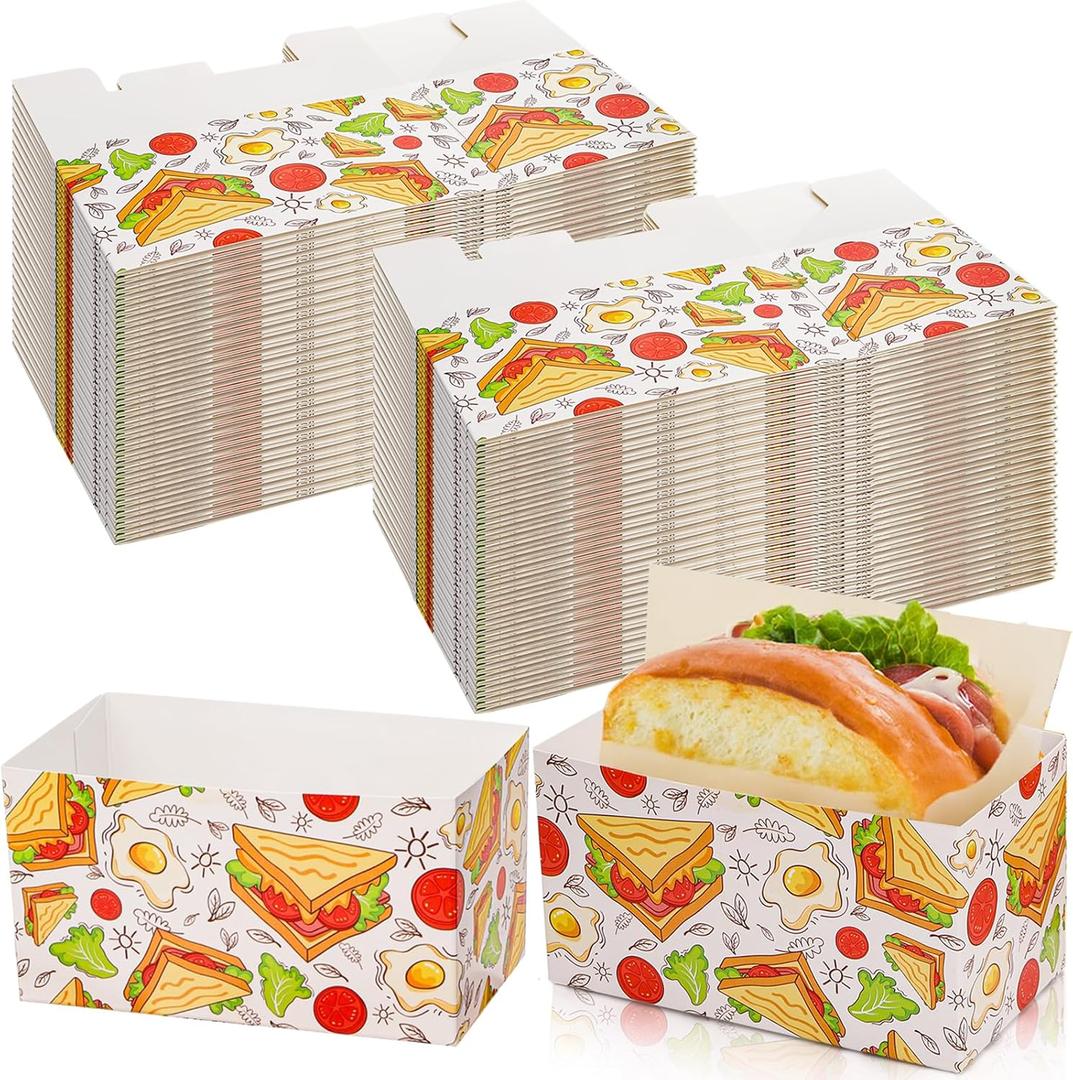 Dicunoy 100 PCS Disposable Sandwich Paper Boxes, Egg Sandwich Take Out Containers, Mini Burger Boxes Toast Holding Bread Tray for French Fries, Craft Dessert, Waffle, Pastry, Food Truck Business