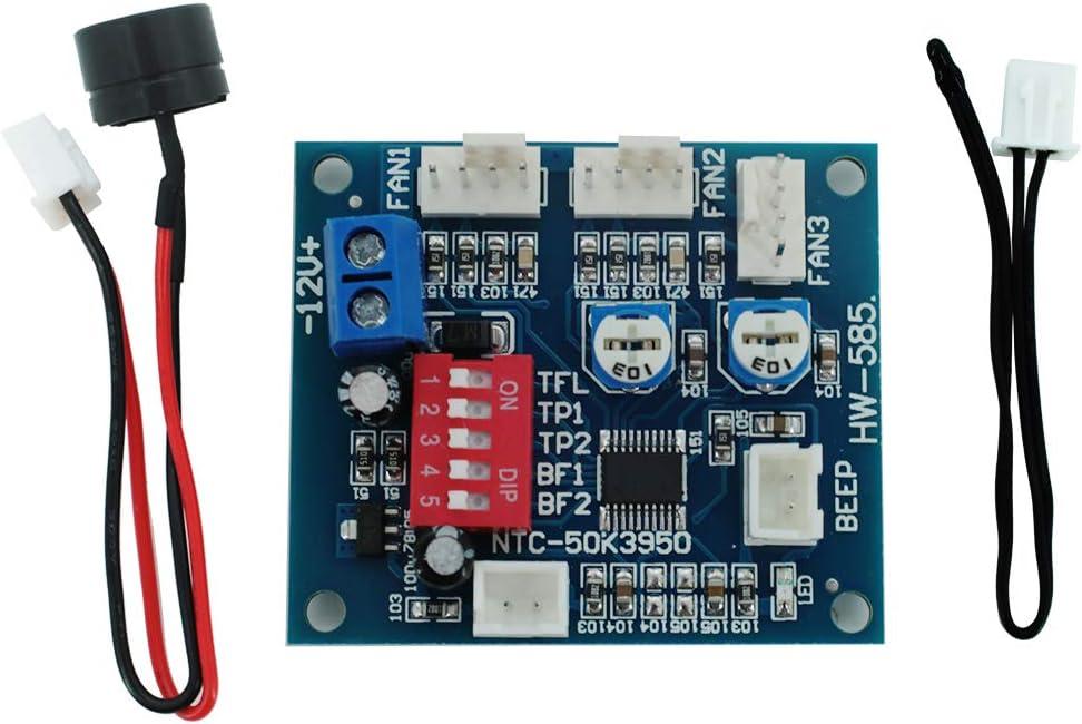 DC 12V 5A PWM 4 Wires PC CPU Fan Thermostat Automatic Temperature Control Speed Controller Board Speed Controller Temperature Probe Buzzer Compatible with Ar-duino Heat Sink HW-585
