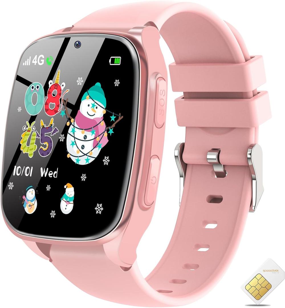 4G Kids Smart Watch - Smartwatch for Kids with SIM Card, SOS Call Camera Video Alarm Stopwatch AudioBook Music Games Pedometer Gift Toys for 4-12 Years Old Boys and Girls(Pink) (Pink No GPS)