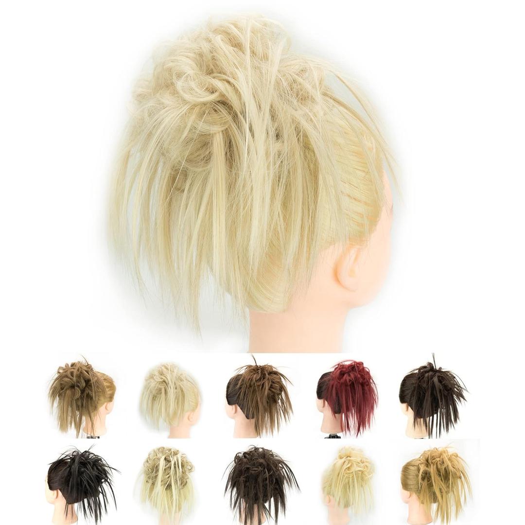 IMISSU 2PCS Messy Hair Bun Piece Updo Fake Scrunchies Extension Wavy Curly Hairpieces Ponytail Chignon Headband for Women Girls (2PCS Dirty Blonde)