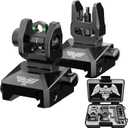 Visiofire Fiber Optic Iron Sights for Picatinny Rail | Flip Up Front and Rear Backup Sights with Red Green Dots | Tool-Free Ajustable Rear Flip Up Sights | Pop Up Fiber Optic Sights Rapid Transition