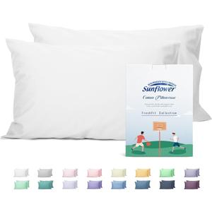 Sunflower Queen Pillowcases Set of 2, 100% Cotton Queen Pillow Cases 2, 2030 inches Bright White, Soft and Breathable