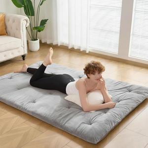Japanese Floor Futon Mattress Queen Size 60"x 80", 2.5'' Thick Foldable Roll Up Floor Bed Sleeping Pad, 25D Foam Filled Tatami Mat with Straps for Guest Room, Dormitory & Camping, Grey