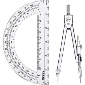 Drawing Compass and 6 Inch Protractor, Student Geometry Math Set (Clear)
