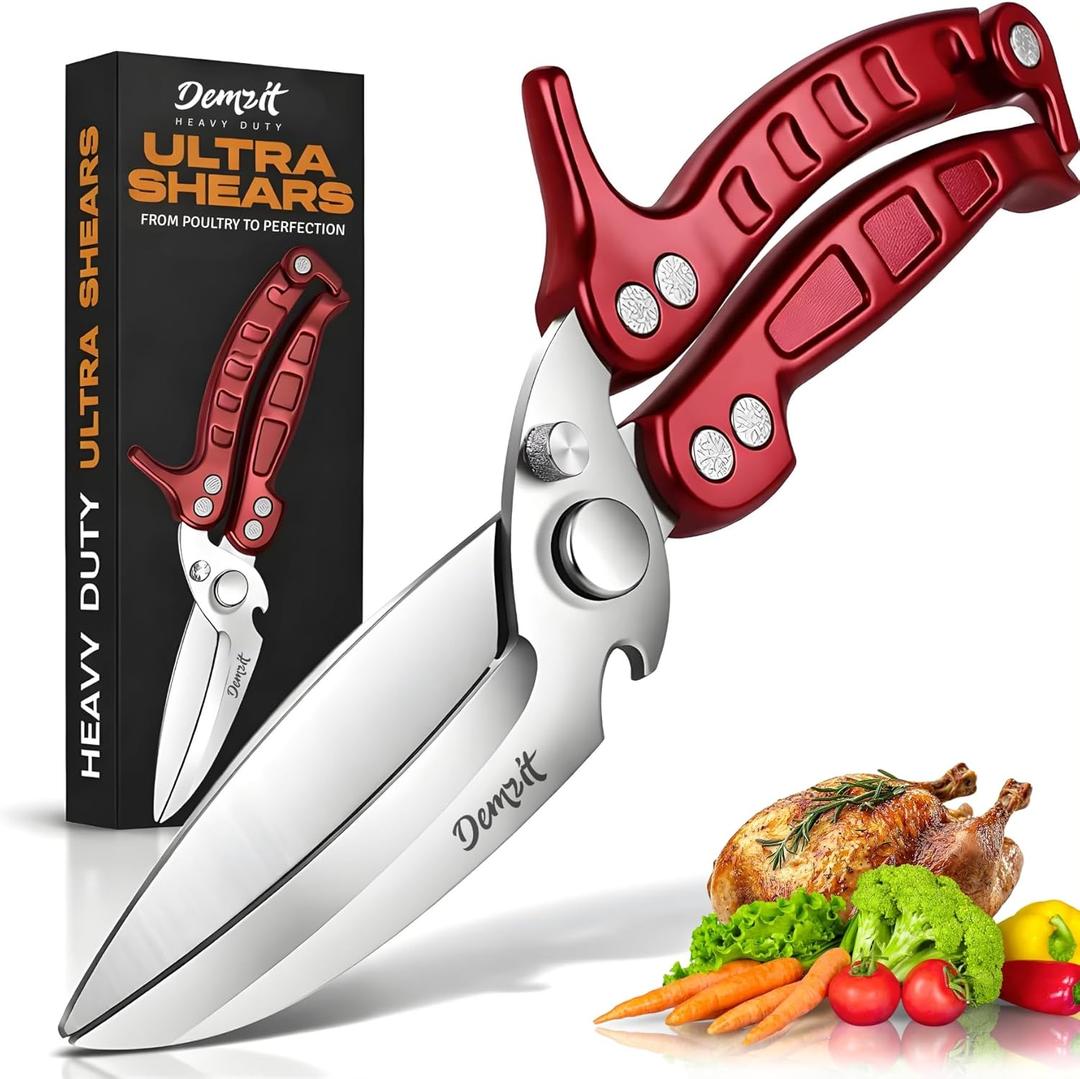 Heavy Duty Poultry Shears - A Must Have chicken processing equipment, Kitchen Scissors for Meat, Chicken, Turkey, and Vegetables - Non-Slip Handle, Safety Lock, Dishwasher Safe