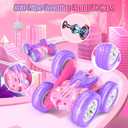Remote Control Cars for Girls, 2.4GHz RC Stunt Car with 360 Flips & Double Sided Driving, Changeable Wheels, LED Headlights, Birthday Gift for 5-12 Year Old Girls (Pink)