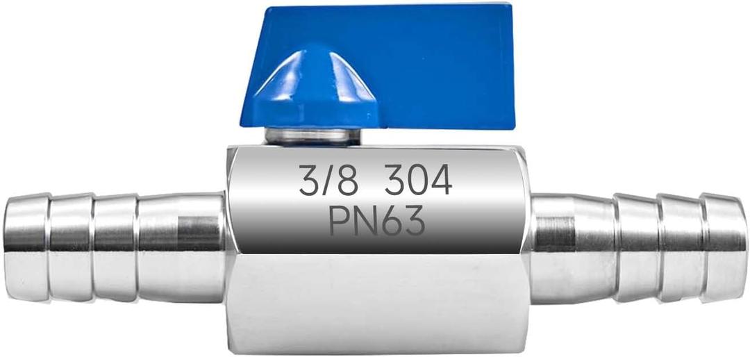 3/8" Hose Barb Ball Valve, 304 Stainless Steel Mini Fuel Shut Off Valve,Heater Hose Shut Off Valve for Water, Gas, Fuel & Irrigation