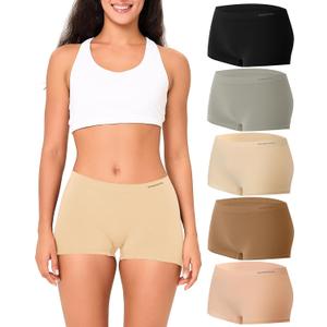 BAMBOO COOL Womens Boyshorts Underwear Seamless Mid Waist Boxer Briefs Full Coverage Stretchy Ladies Panties 5 Pack (L)