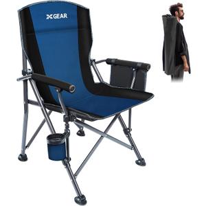 XGEAR Camping Chair with Padded Hard Armrest, Sturdy Folding Camp Chair with Cup Holder, Storage Pockets Carry Bag Included, Support to 400 lbs (1-blue)