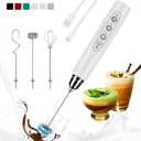 Milk Frother Handheld Rechargeable, Frother Wand Drink Mixer Electric Whisk for Coffee, Detachable With 3 Stainless Whisks, Hand Mixer for Lattes, Cappuccino, Matcha, Egg, No Stand, White