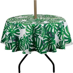 EHouseHome Outdoor Indoor 70inch Round Tablecloth with Umbrella Hole and Zipper, Waterproof Zippered Patio Table Cloths, Spring/Summer Table Covers for Backyard Circular Table/BBQs/Picnic (Leaves)