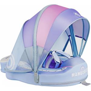 Mambobaby Non-Inflatable Baby Pool Float with Tail and Canopy UPF 50+ Sun Protection No Flip Over Infant Swim Float Skin-Friendly Mambo Float Swim Trainer Solid Baby Swimming Ring (Rainbow Blue)