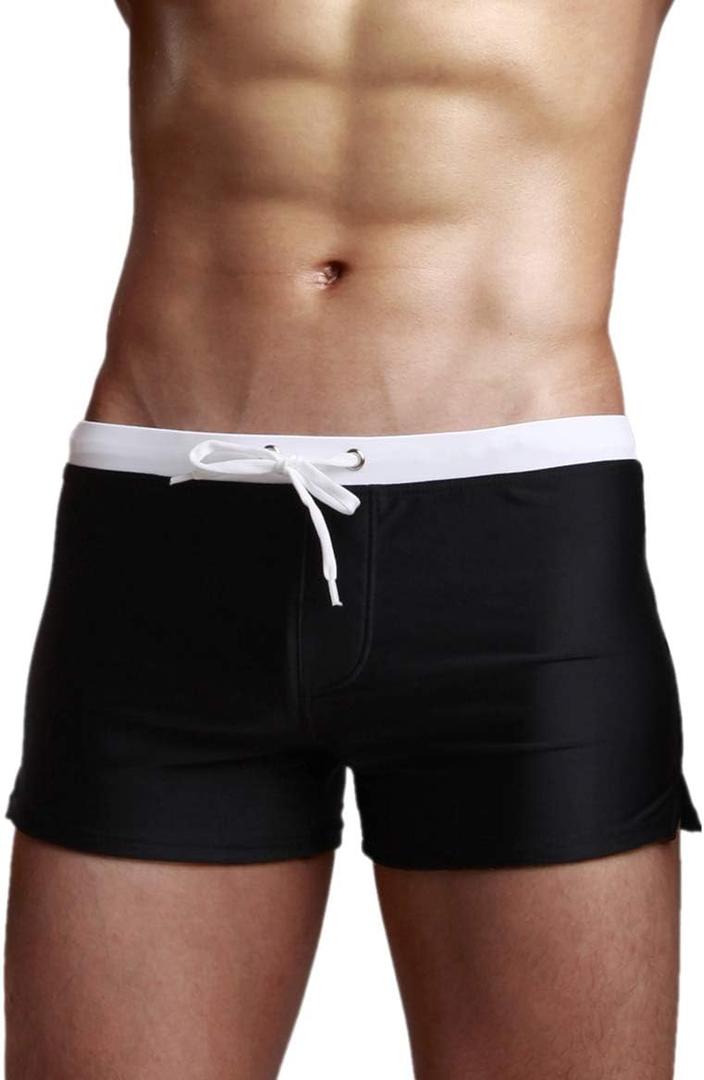TONLEN Men's Swimwear Short Swim Trunks with Zipper Pocket (Medium, Black #2)