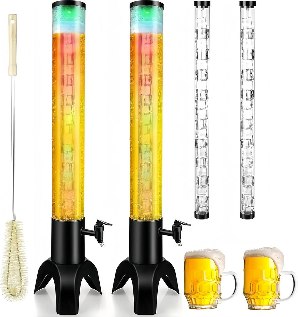 Drink Tower: 1.5L Mimosa Tower Dispenser with Ice Tube, 50oz/1.58 Qt Tabletop Beer Dispense for Home Bars Parties Pubs Restaurants (2PCS)