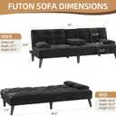 Shintenchi Futon Sofa Bed, Velvet Foldable Couch Reclining Sleeper w/Removable Armrests, Upholstered Loveseat w/Folding Cup Holders for Home, Office, Black, 64 inches x 17.7 inches x 24.8 inches