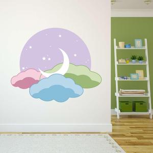 Design With Vinyl Danish Pastel Wall Decal Aesthetic Half Moon in Clouds in The Sky Removable - Size: 40 in x 32 in