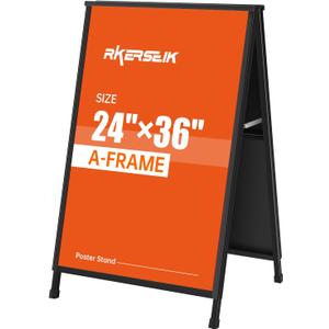Heavy Duty A-Frame Sidewalks SignsSandwich Board Black Coated Steel Metal Portable Double-SidedSlide-in Folding with 2 Corrugated Plastic Poster Boards (2436 Double Side with 2 Plastic Board)