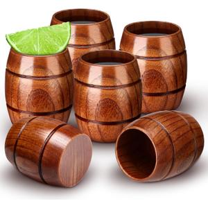 Yungyan 6 Pcs Barrel Wooden Shot Glasses Whiskey Bourbon Drinking Glasses Whiskey Gifts for Men Dad or Brother and Bar Party Decor Favors Supplies, Height: Approx. 2.76 Inches