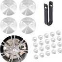 Car Wheel Center Hub Cap Kit with Logo Hubcaps Accessories for TES la Model 3 Model Y 4 Black & Sliver Hub Center Caps + 22 Black Lug Nut Covers (Sliver)