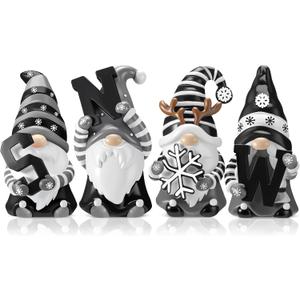 ShinyRelief 4 Pcs Winter Figurines Resin Gnome Tabletop Snowflake Antlers Sculpture Decoration Winter Black White Centerpiece for Home Dining Room Party Supplies Gifts Decor