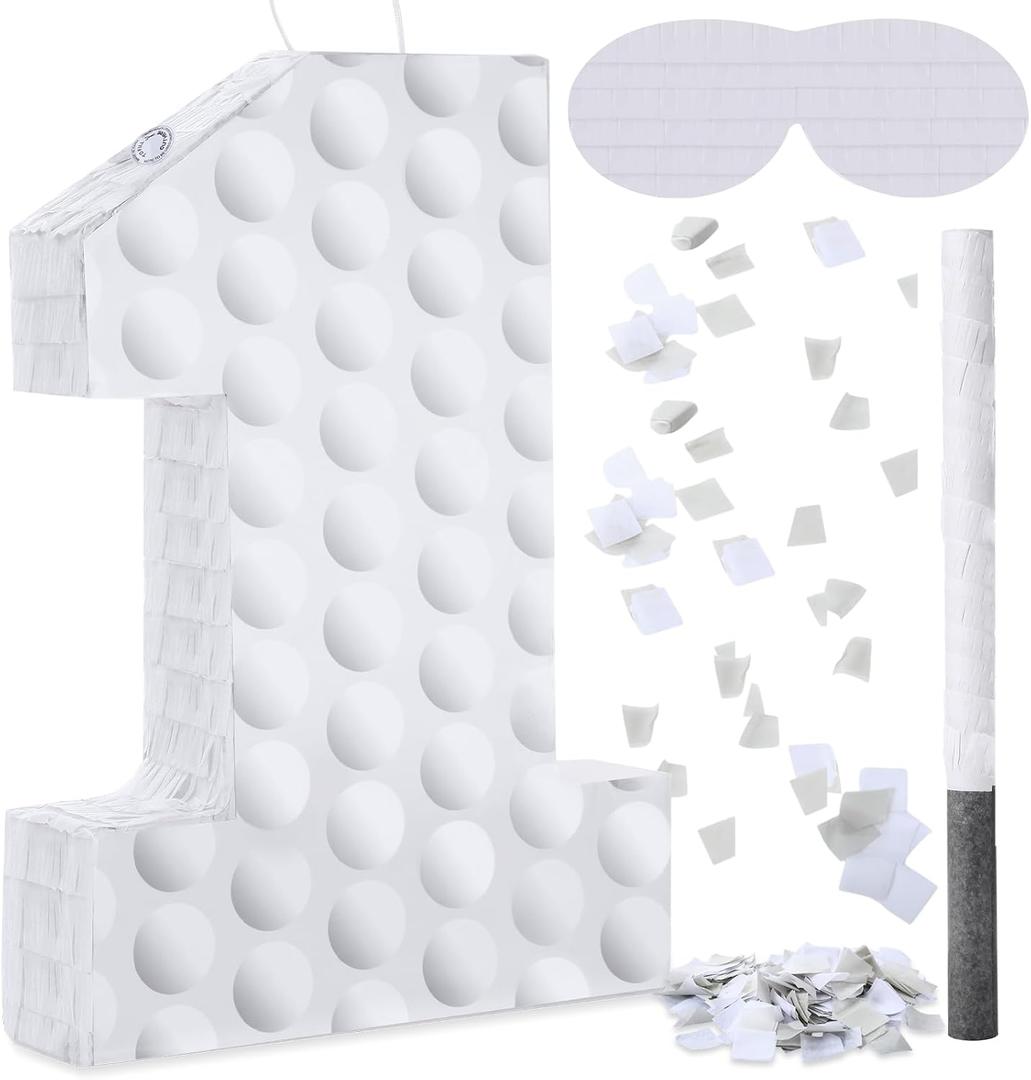 Gemscream Golf Number 1 Piata with Stick Blindfold and Confetti Golf Birthday Decorations Sports Themed Piata 1st Birthday Party Supplies