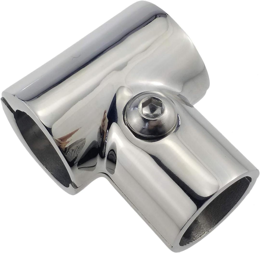 NRC&XRC Heavy Duty 316 SS Polished Boat Hand Rail Fitting- 90 Degree T/Tee Hinged/Split for 7/8" OR 1 INCHTube, 2 Pack