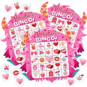 Blosssound Valentine's Day Bingo Game for Kids - Monster Theme Valentines Bingo Cards for 24 Players School Classroom Activities Fun Valentine Party Favors Games for Children Teacher Supplies