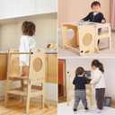 Toddler Tower Step Stool for Kids Kitchen Stool Helper Toddler Standing Tower Foldable Toddler Table Kids Table and Chair Set 4 in 1 Montessori Helper Tower Natural
