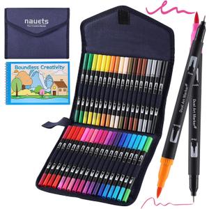 2 x nauets 36 Colors Watercolor Markers with Coloring Book Set Brush & Fine Dual Tip No Bleeding Professional Paint Pens For Drawing Note taking Planner Calligraphy Journaling Card Making Art Supplies
