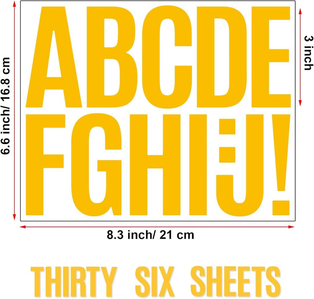 Bemeol 36 Sheets Letter Stickers 3 Inch Vinyl Letters Alphabet Stickers Self Adhesive Stick on Letters for School Office Home Bulletin Boards Mailbox Decor(Yellow,3Inch)