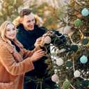 Hoolerry 12 Pcs 2.95 Inch Large Neutral Christmas Crochet Ornaments Balls Knitted Xmas Rustic Tree Hanging Ornaments Cream Brown Green Baubles Boho Handmade Decor for Xmas Tree Rustic Vintage Decor