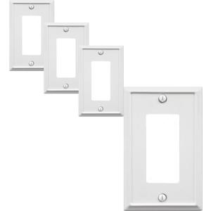 OKAWYC Single Decorator Light Switch Cover Aria Metal Wall Plate, 4-Pack White 1 Gang Single Rocker, for Receptacle Dimmer Switch GFCI Outlet, Switch Cover Decorative Wallplate, Durable