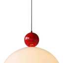 Mid Century Pendant Lamps 3-Light Milk Glass Pendant Lights Kitchen Island Chandelier with Red Ball Decorations Large Globe Ceiling Hanging Lights for Dining Room Bedroom