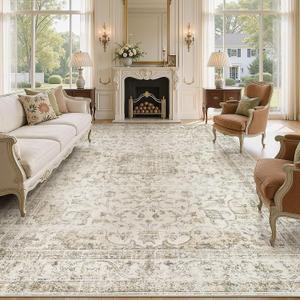 Washable Area Rugs 9x12: Neutral Beige Rugs for Living Room