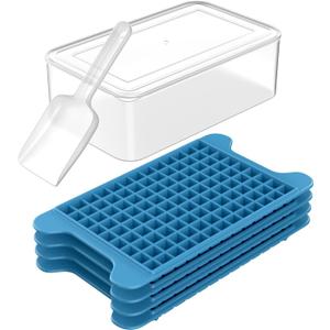 Mini Ice Cube Tray for Freezer: FDDBI Small Ice Trays for Freezer with Bin - 117x4PCS Easy Release Nugget Ice Tray - Crushed Ice Tray with Container (Bright Blue)