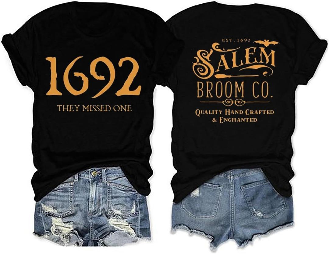 1692 They Missed One Halloween T-Shirt for Women Salem Witch Shirts Halloween Hocus Pocus Short Sleeve Tee Tops (X-Large, Black)
