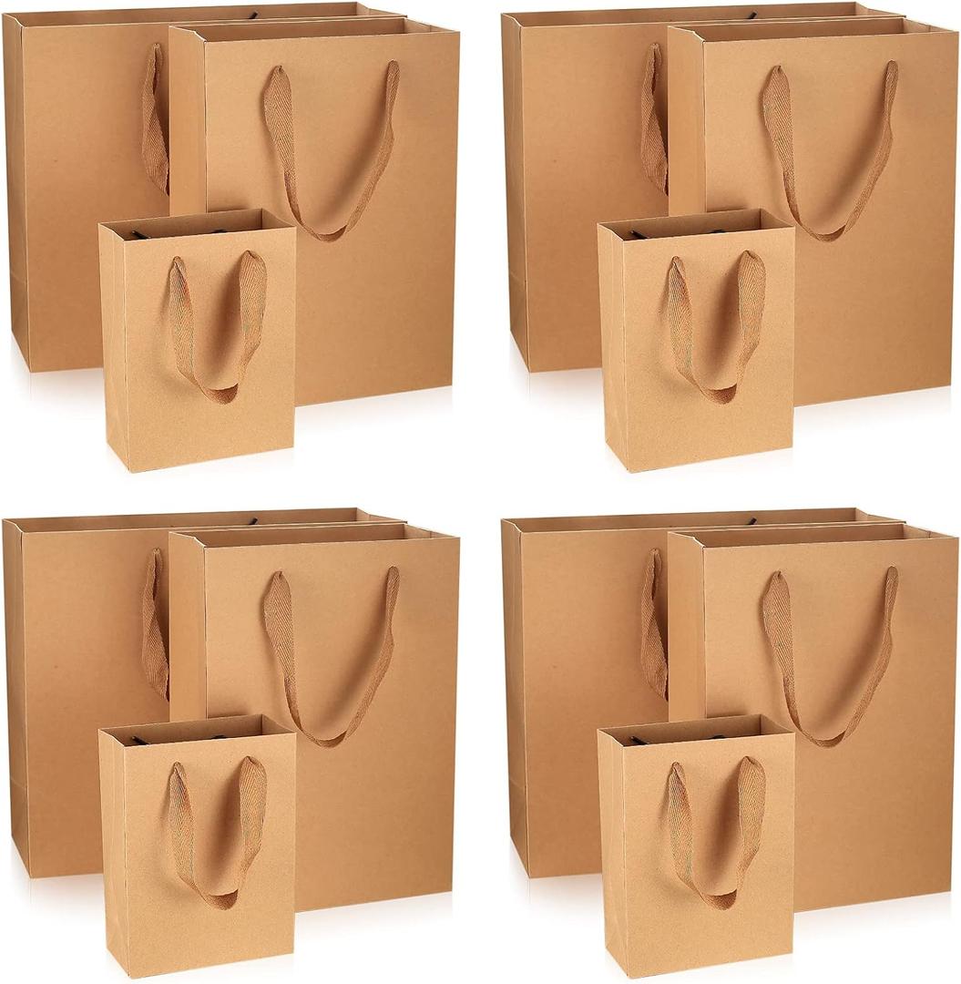 12 Pcs Kraft Paper Bags with Handles, Brown Paper Gift Bags Bulk, Small, Medium & Large Retail Bags for Small Business, Shopping Bag s, Birthday Party Favor Bag, Merchandise Bag (Brown, L+M+S=12 PCS)
