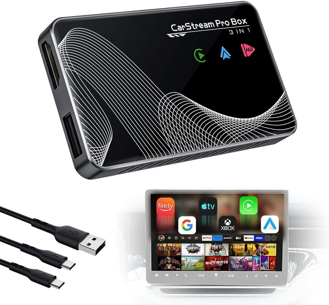 2026 3-in-1 HDMI Input Car TV & Wireless CarPlay Adapter & Android Auto, Stream TV Stick/i-Phone/Android Phone to Your Vehicle, Plug & Play for Factory Car Stereo 2016+