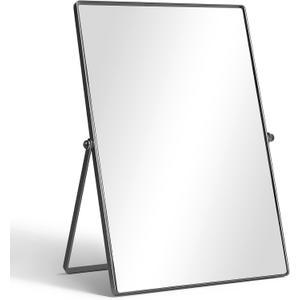 Vanity Desk Table Mirror, Adjustable Rectangular Tabletop Standing Makeup Mirror with Metal Framed for Living Room, Bedroom, Bathroom, Dark Grey
