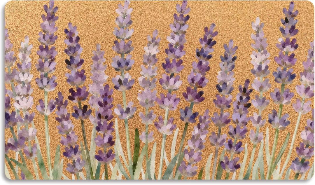 Spring Lavender Floral Door Mat Doormat for Front Door Outdoor Indoor, Farmhouse Purple Lavender Flower Welcome Mat Porch Rugs Outside Entrance, 17x30 Inches