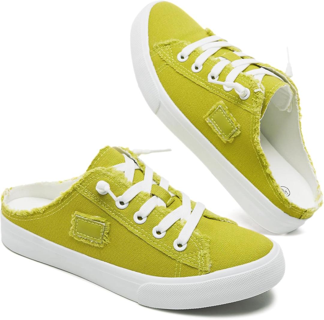 BENPAO Women's Slip on Sneakers Canvas Slip ons Shoes Fashion Comfortable Mules Womens Non Slip Loafers Casual Backless Shoes (8.5, Apple Green)