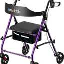 Foldable Rollator Walker with Seat for Seniors, All-Terrain Wheels, 350lb Capacity, Reinforced Inner Metal Rod for Easy Folding & One-Hand Carry, Lightweight Rolling Walker - Purple