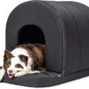 Orthopedic Dog House - Outdoor Waterproof Dog Shelter w/Porch - Indoor Pet House w/Egg-Crate Foam - Cooling - Machine Washable - Ideal for Large Breeds & Fits 36-Inch Crate - 35"x22" (Black)