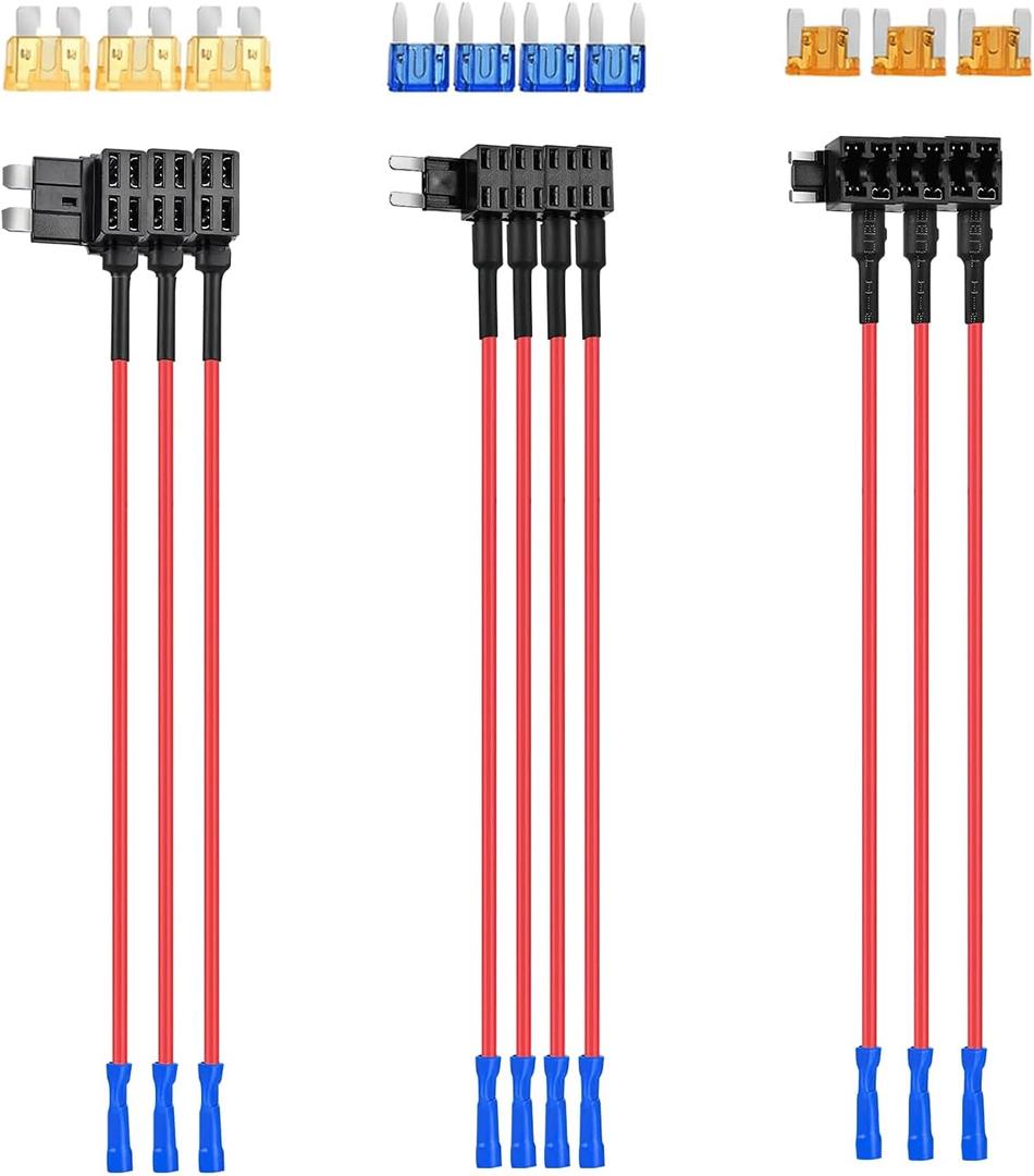 Nilight - 50040R 12V Car Add-a-Circuit Fuse Adapter with Standard and Mini TAP Profile TAP Blade Fuse for Cars Trucks Boats, 10 Pack Fuse Holder-3 types, Blue, Red, Black