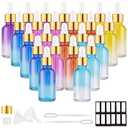 PrettyCare Glass Eye Dropper Bottles 24 Pack, 1oz (30ml) Rainbow Empty Thick Bottles Bulk with Leakproof Goledn Caps - With Labels & Funnels for Storage, Travel, Essential Oils, Cuticle, Tinctures